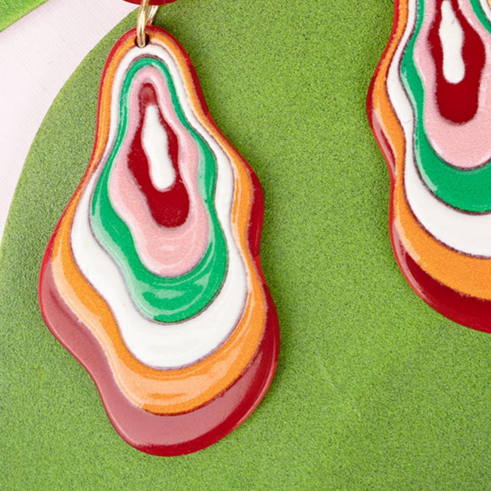 Trippie psychedelic multi color acetate Plastic surrealistic earrings - Picture 3 of 10
